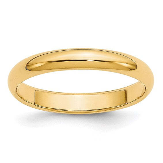14K Yellow Gold 3mm Lightweight Half Round Wedding Band Size:12