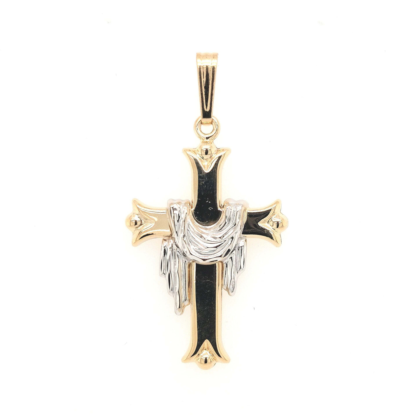 14K Yellow Gold Cross with Draped Robe Pendant Dimensions:1in tall Gram Weight:1.5g