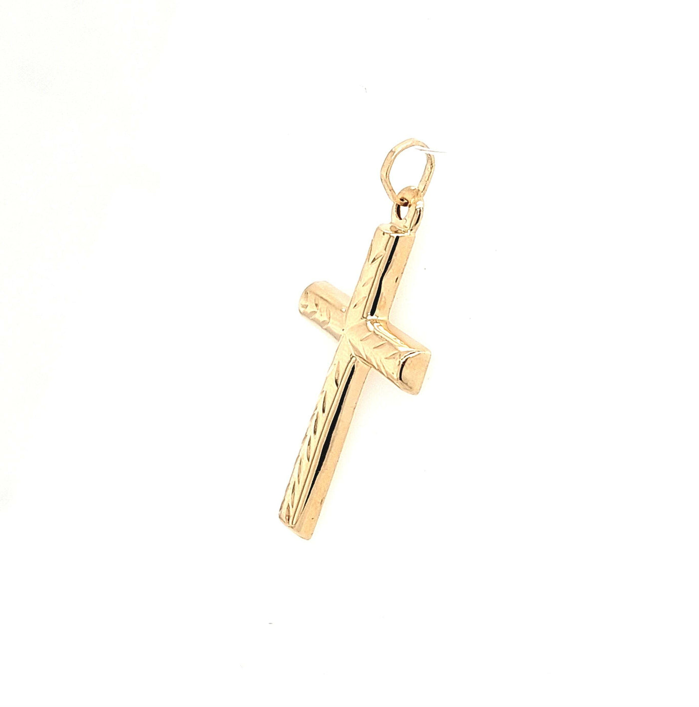 14K Yellow Gold Hollow Diamond-Cut Cross 29x16mm Gram Weight:1.6g