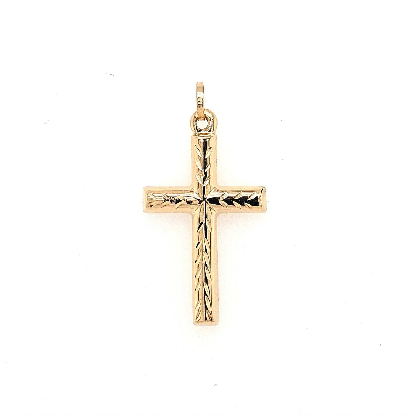 14K Yellow Gold Hollow Diamond-Cut Cross 29x16mm Gram Weight:1.6g