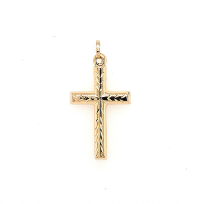 14K Yellow Gold Hollow Diamond-Cut Cross 29x16mm Gram Weight:1.6g