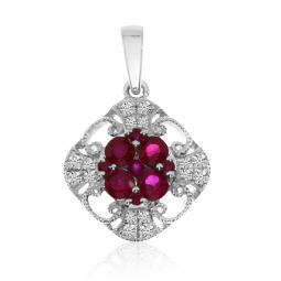 14K White Gold Ruby & Diamond Pendant