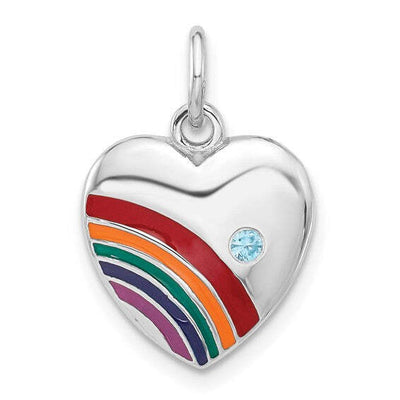 SS Rhodium-plated Rainbow Heart Pendant with Cubic Zirconia