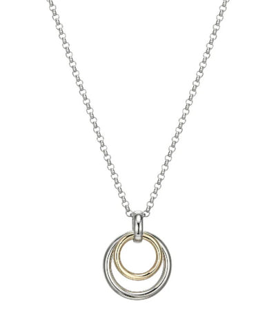 SS ELLE "Simpatico" Rhodium and Gold Plated Double Circle Drop Pendant (17" + 3")