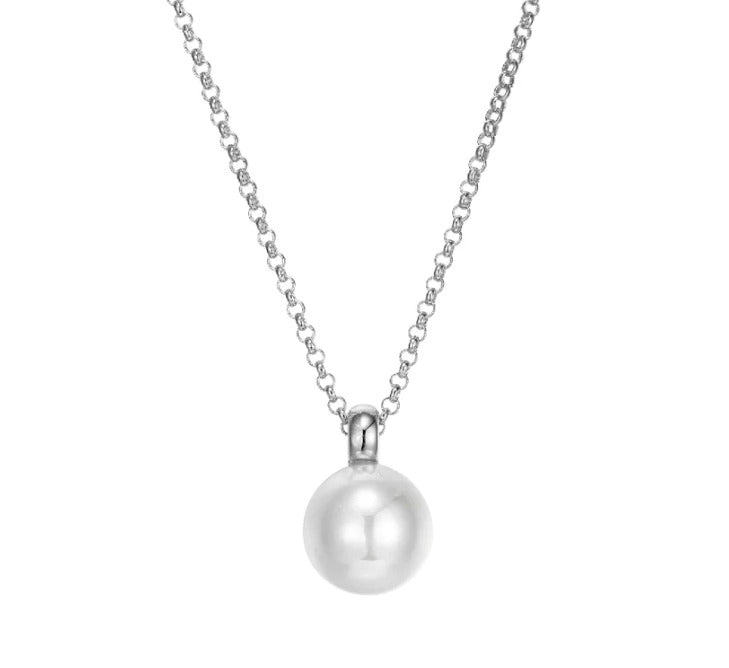 SS ELLE "Simpatico" Rhodium Plated 10 mm White Shell Pearl Drop Necklace (17" + 3")