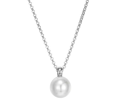 SS ELLE "Simpatico" Rhodium Plated 10 mm White Shell Pearl Drop Necklace (17" + 3")