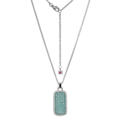 SS ELLE "Allure 2.0" Rhodium-Plated Amazonite and CZ Necklace (28" + 2")