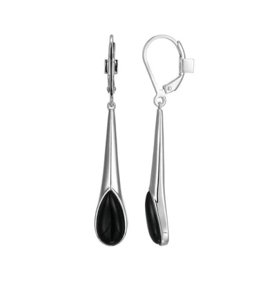 SS ELLE "Ethereal Drops" Rhodium Plated Black Agate Drop Earrings