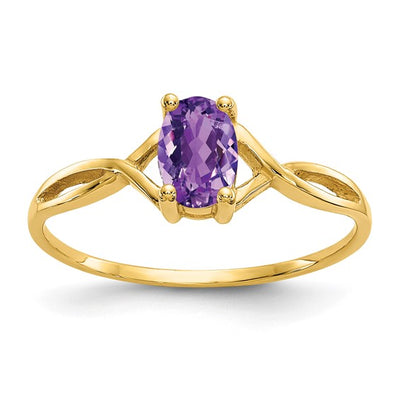 14K Yellow Gold Oval Amethyst Birthstone Ring Size:7
