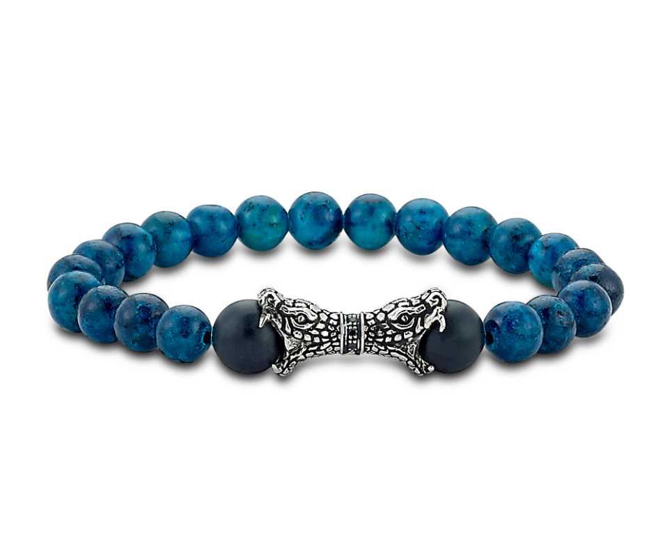 SS Men's Snake Head Chrysocolla Bead "Tarakan" Bracelet