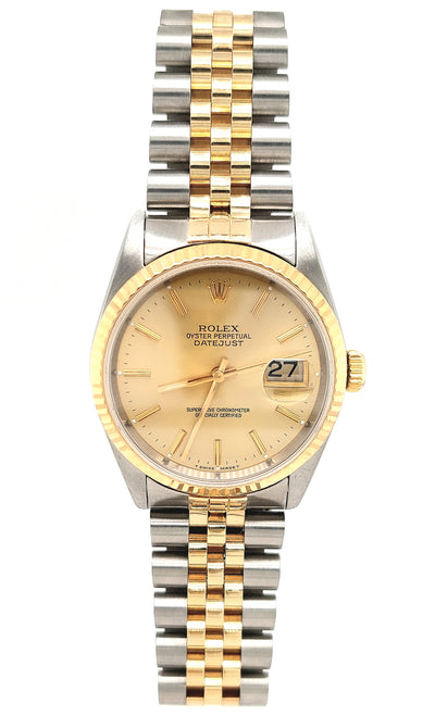 Gent's 18K Gold & Stainless Pre-owned Rolex Datejust with Champagne Dial, Circa 2000