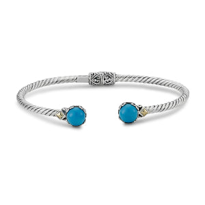 SS/18K 7MM ROUND SLEEPING BEAUTY TURQUOISE TWISTED CABLE BANGLE IN 3MM