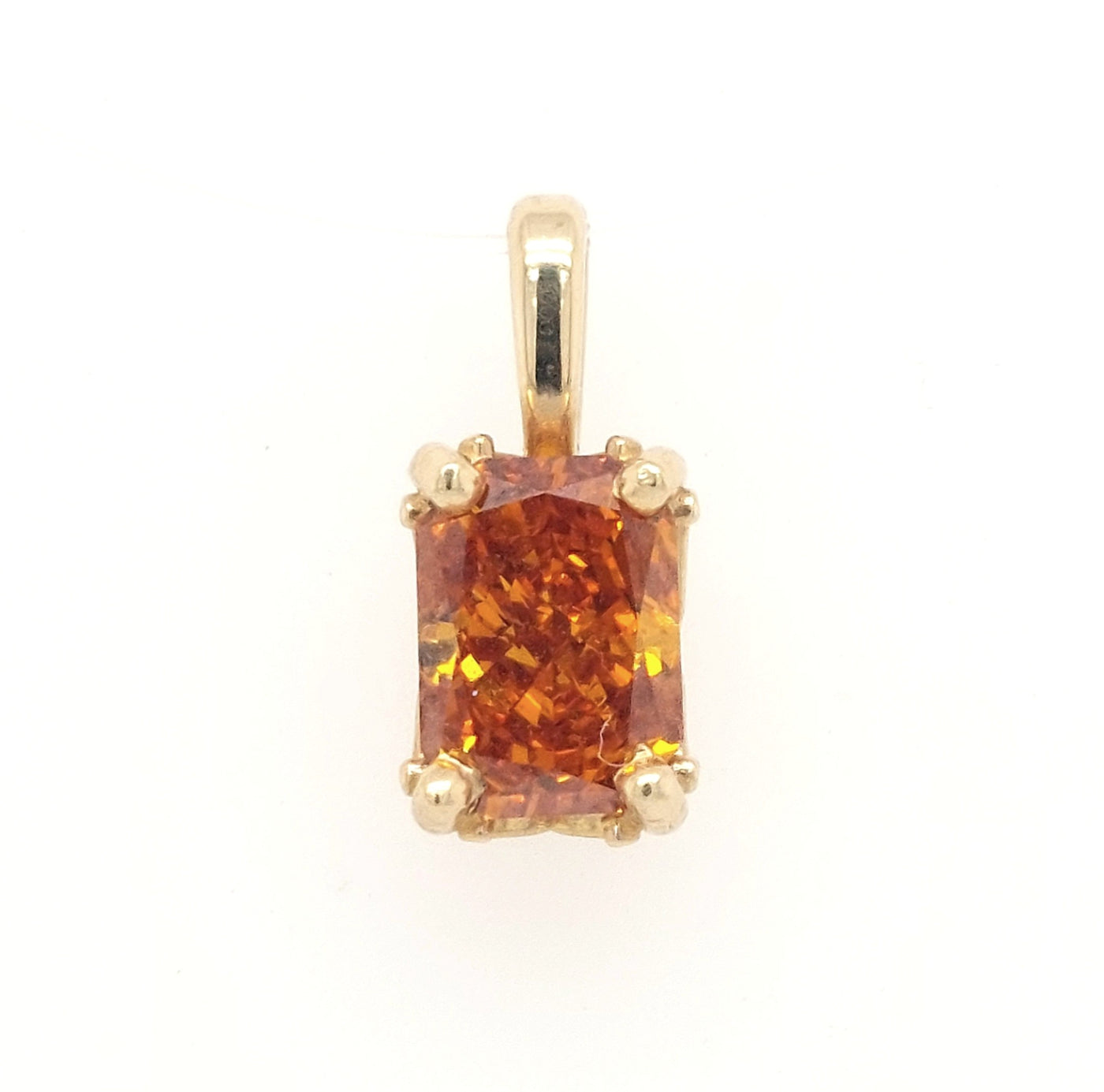 14K Yellow Gold Solitaire Radiant-Cut Tangerine Diamond Pendant 0.80ct