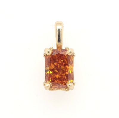 14K Yellow Gold Solitaire Radiant-Cut Tangerine Diamond Pendant 0.80ct