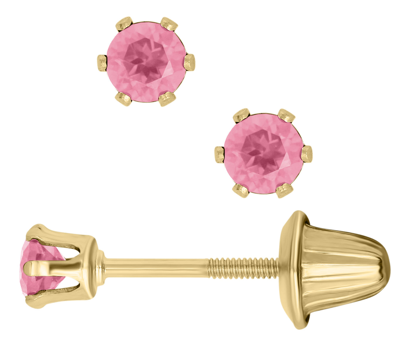 14KY Pink Tourmaline Children's Earrings