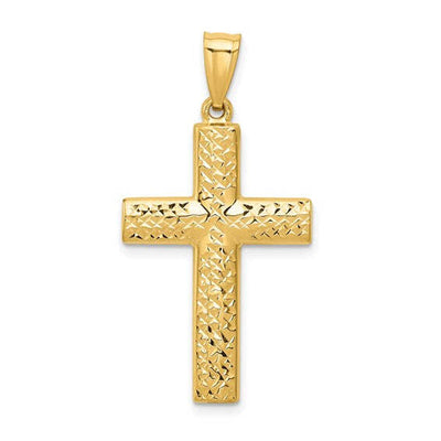 14K Yellow Gold Reversible Textured & Polished Cross Pendant