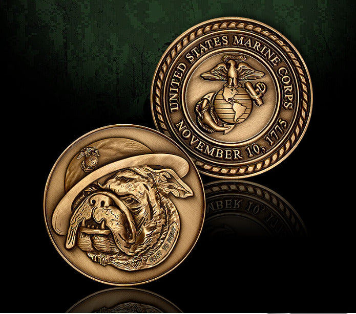 USMC Bulldog Bronze Antique Challenge Coin