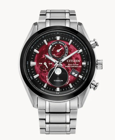 Gents Titanium Citizen Eco-Drive "Tsuki-Yomi A-T" Watch w/ Red Moon Dial