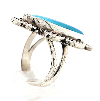 Sterling Silver Oval Turquoise Ring with Feather (Size 8)