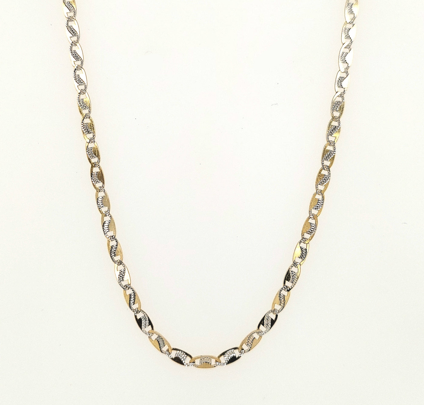 14K 2.5mmTwo-Tone Gold Valentino Chain Length:22in Gram Weight:5.4g