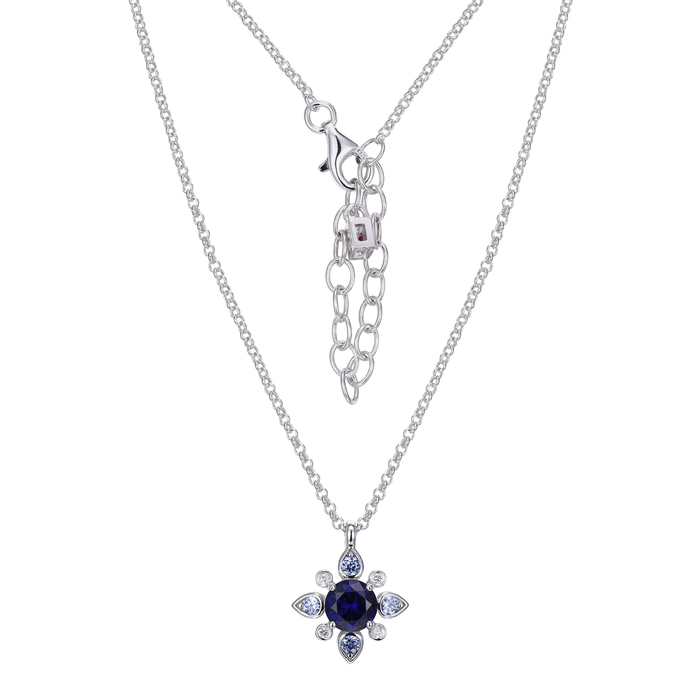 Sterling Silver Necklace with Lab Created Sapphire and Lab Grown Diamond Necklace