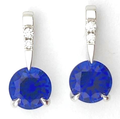 14KW Chatham Blue Sapphire Earring Pair