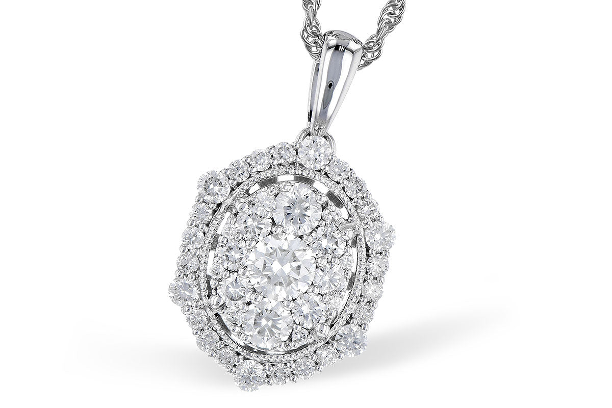 14KW Vintage Oval Diamond Cluster Necklace