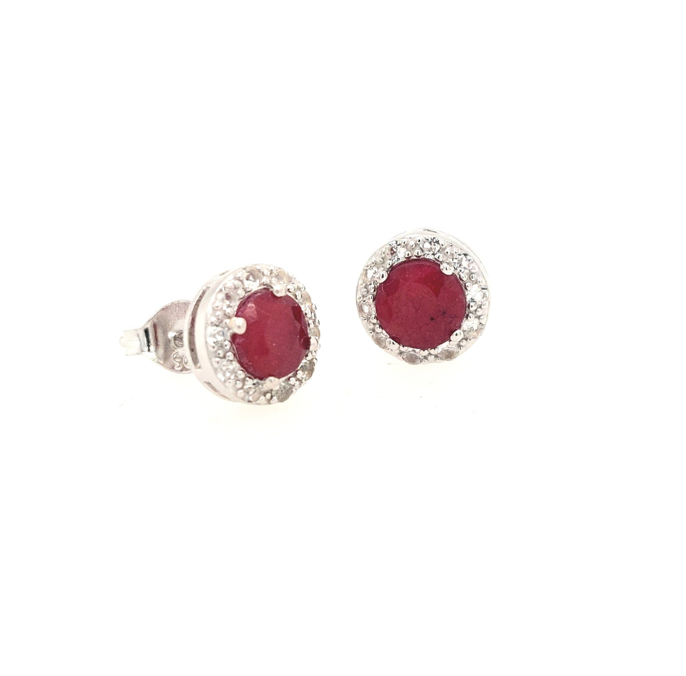 SS Dyed Red Corundum & White Topaz "Dazzle" Studs