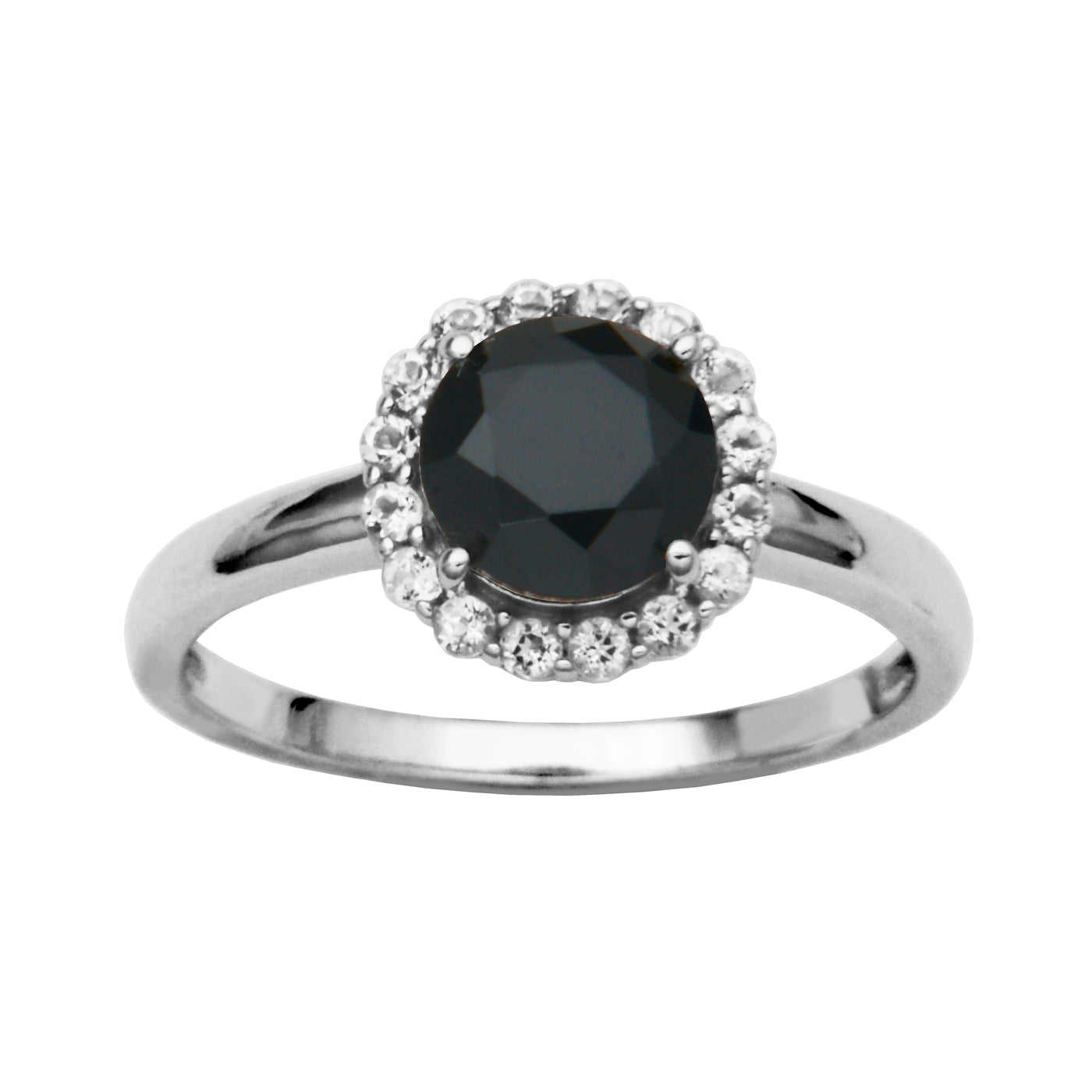 SS Black Spinel & White Topaz Ring