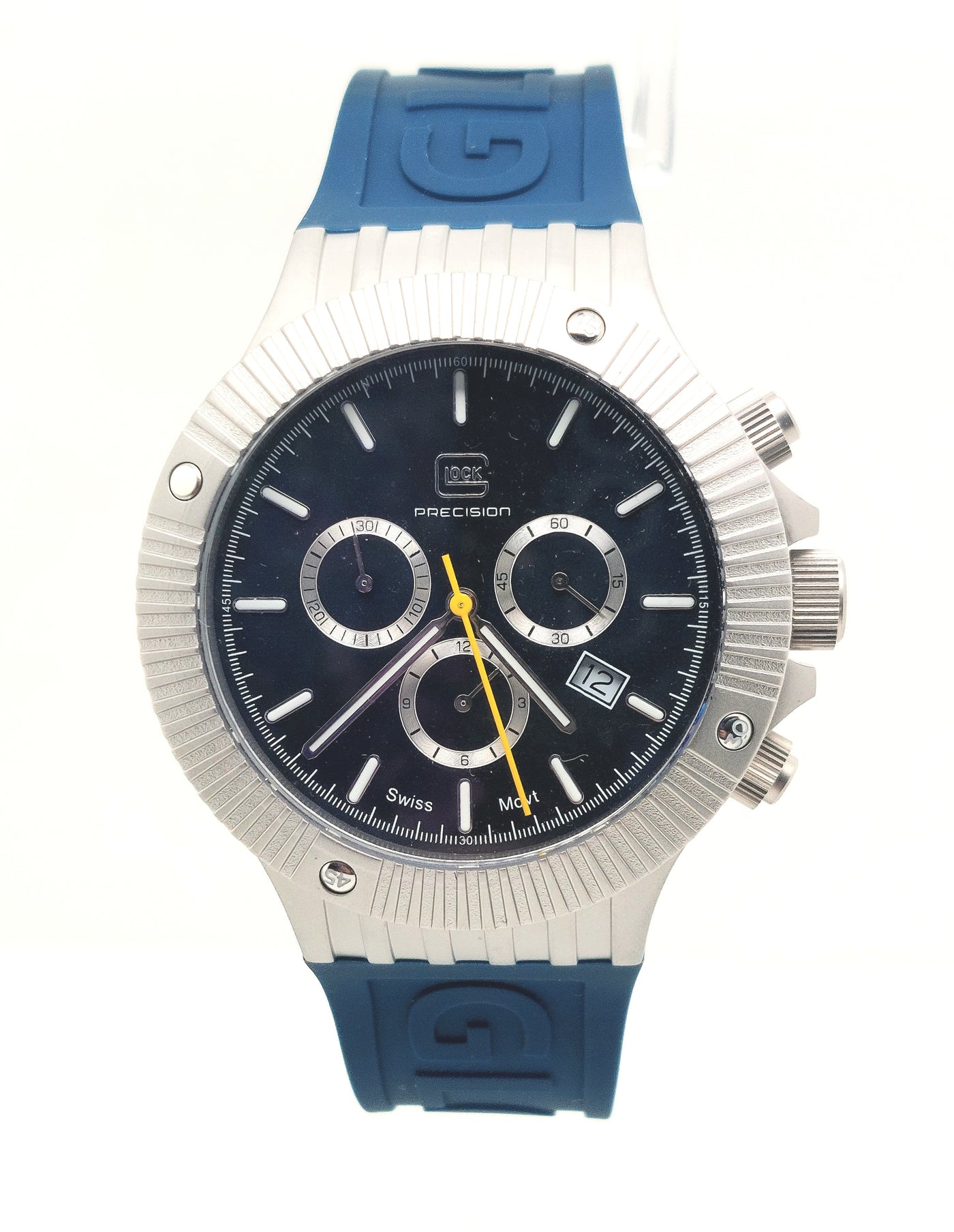 Gents Steel Glock Watch with Blue Dial and Chronodial