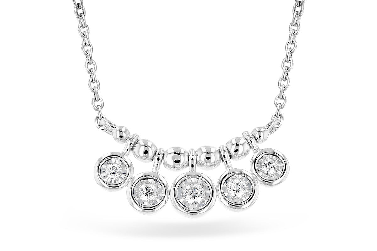 14K White Gold Beaded Diamond Dangle Necklace (18 inches)