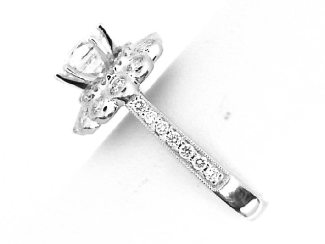 14K White Gold Vintage Halo Diamond Semi-Mount Engagement Ring