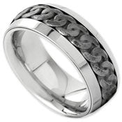 9mm Stainless Steel and Bevled Cur Link Gray Titanium Band Size: 10