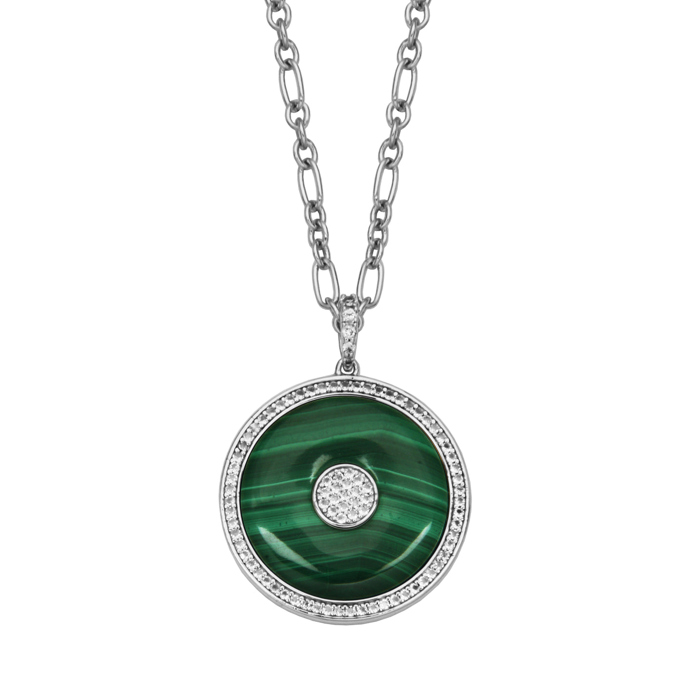 SS Genuine Malachite Circle Necklace