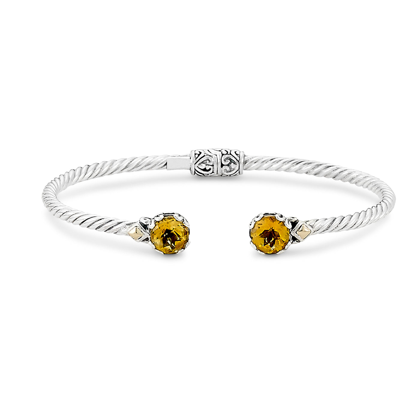 SS/18K 7MM ROUND CITRINE TWISTED CABLE BANGLE IN 3MM