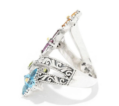 SS & 18K Yellow Gold Multi Gemstone Flower "Hana Ring"