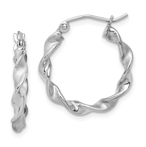 Sterling Silver Rhodium-plated Polish and Satin Twist Hoops