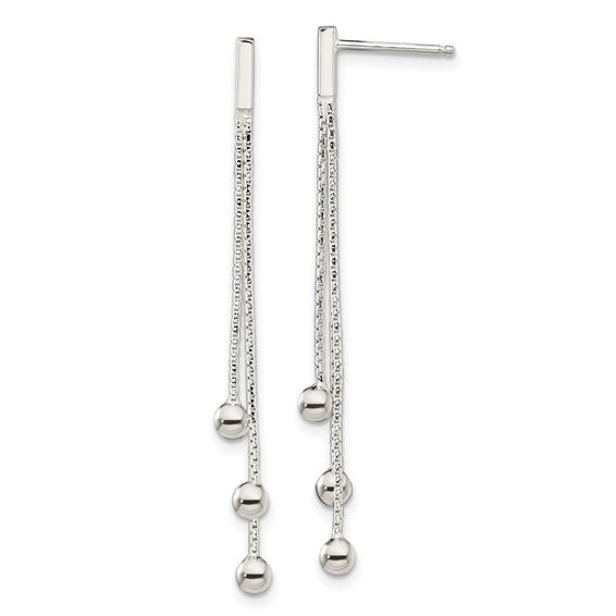 Sterling Silver Polished 3-Strand Ball Dangle Post Earrings