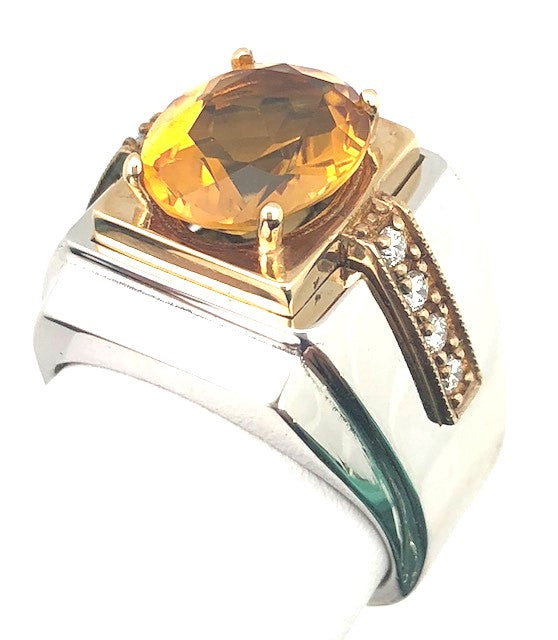 14KTT 10x12 Oval Citrine w/ .30ct G-H/SI1 RBC Diamonds Gram Weight:20.0gr "Diamond Jim Custom"