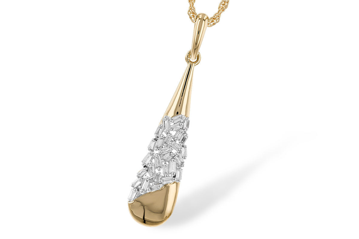 14K Yellow Gold Baguette Diamond Drop Necklace (18 inches)