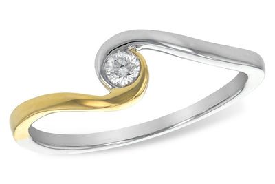 14K White & Yellow Gold Contoured Diamond Engagement Ring and Wedding Band