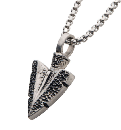 Antiqued Steel Arrowhead Pendant with Bold Box Chain