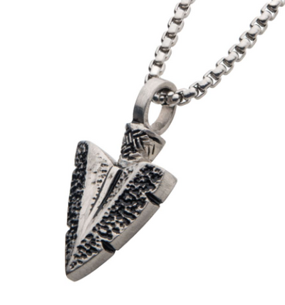 Antiqued Steel Arrowhead Pendant with Bold Box Chain