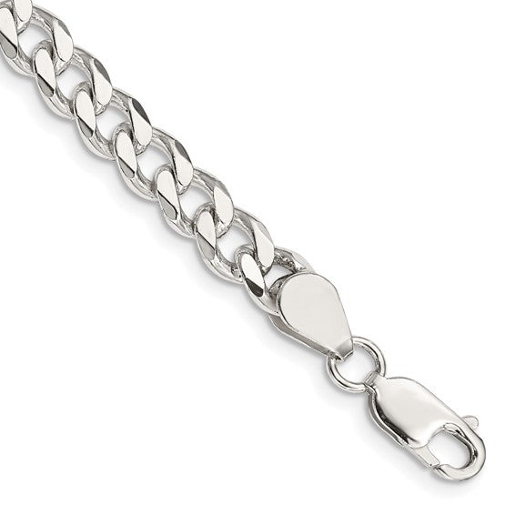 Sterling Silver 7mm Curb Chain Bracelet with Lobster Claw Clasp Length:9in