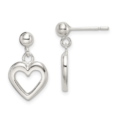 Sterling Silver Polished Dangle Heart Post Earrings