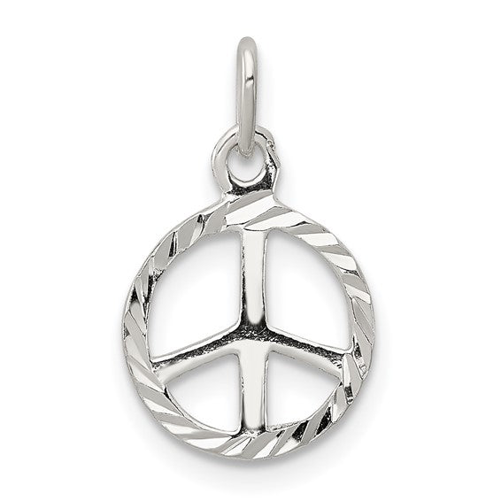 Sterling Silver Diamond-Cut Peace Sign Symbol Charm