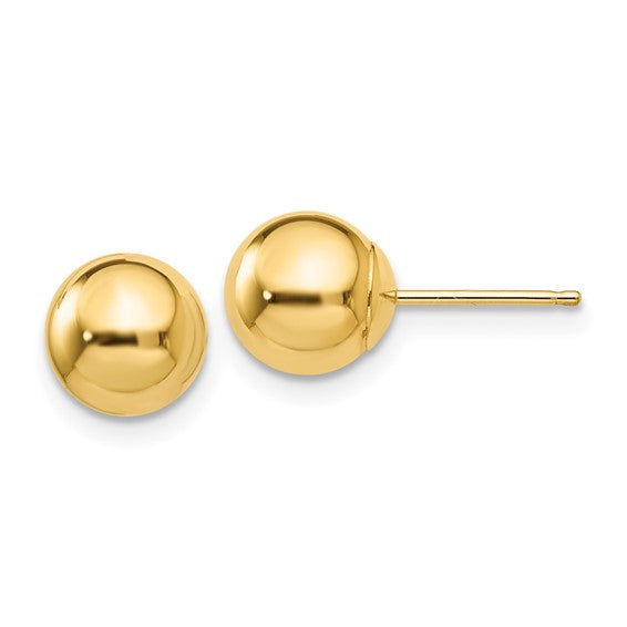 14KY Polished 7mm Ball Post Earring Pair with Friction Posts & Backs