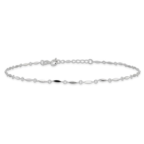 Sterling Silver Marquise Disc Anklet (10in + 1in)