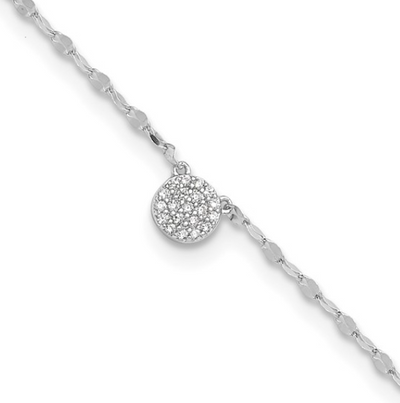 Sterling Silver Fancy Link Cubic Zirconia Anklet (10 in)
