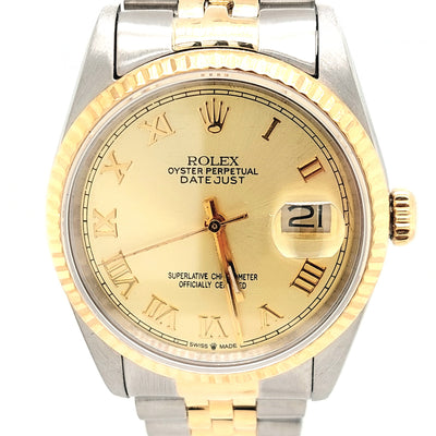 Gent's Two-Tone Pre-owned Rolex Datejust with Champagne Roman Numeral Dial